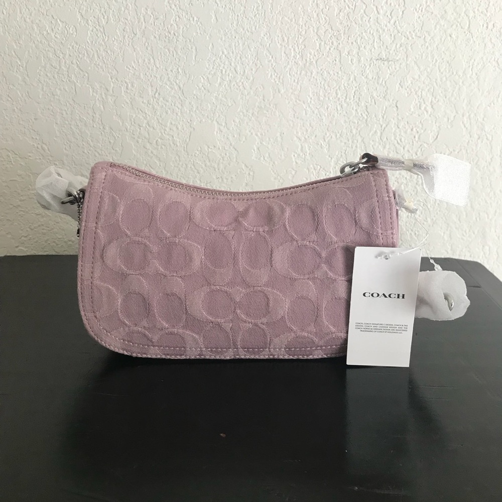 COACH Swinger Signature Denim Bag Pale Purple